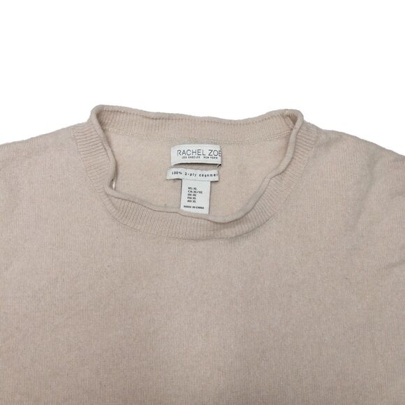 Rachel Zoe 100% 2- Ply Cashmere Beige Sweater XL | Quiet Luxury Minimalist Knit - Picture 3 of 11